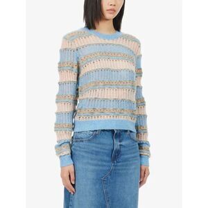 FRAME Light Blue Multi Stripe Open Knit Alpaca Wool Blend Crewneck Sweater M
